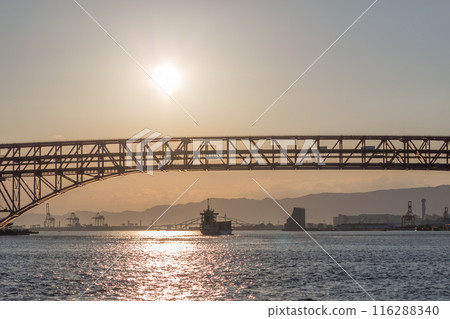 傍晚從鶴濱綠地看到的阪神高速公路港大橋 傍晚從鶴濱綠地看到的阪神高速公路港大橋 116288340