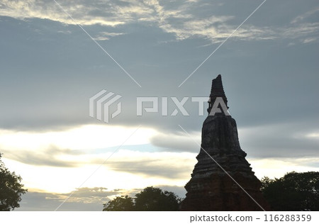 Wat Chaiwatthanaram ancient temple in city of Ayutthaya historical park travel location in Thailand on evening Wat Chaiwatthanaram ancient temple in city of Ayutthaya historical park travel location in Thailand on evening 116288359