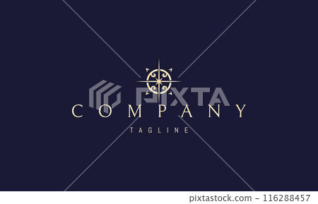 A vector golden logo with an abstract image of a compass with a star in the center. A vector golden logo with an abstract image of a compass with a star in the center. 116288457