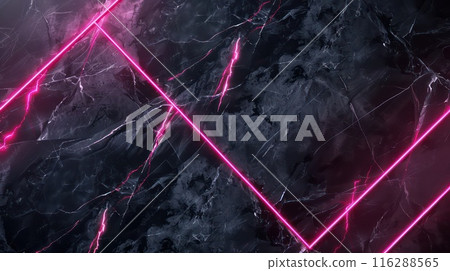 Dark blue grunge marble texture and pink glowing neon lines background. Generative AI 116288565