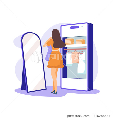 a woman shopping with smartphone. illustration vector a woman shopping with smartphone. illustration vector 116288647