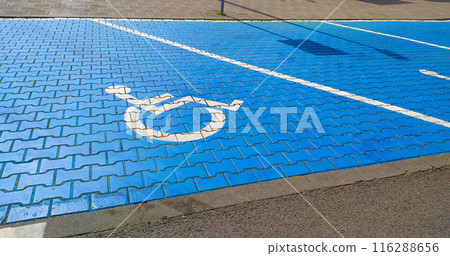 The disabled sign, detail of a signal in a parking support 116288656