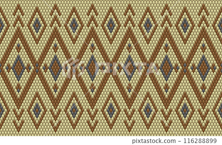 Knitted pattern seamless fabric brown color tone. traditional knitted pattern vector ethnic style. Designed for background ,wallpaper ,carpet ,clothing ,knitted pattern ,fabric ,pixel art ,textile 116288899
