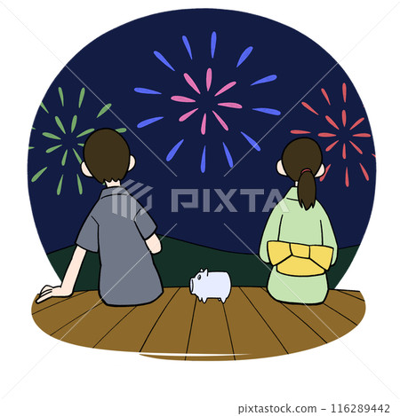 Men and women watching fireworks Men and women watching fireworks 116289442