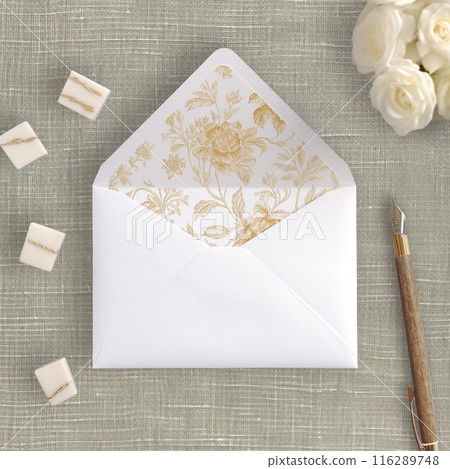 Envelope Liner with a nib pen. Styled photo mock-up, template 116289748
