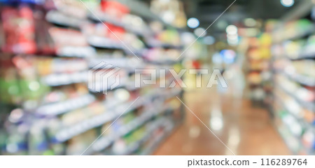 supermarket aisle and shelves blurred background supermarket aisle and shelves blurred background 116289764