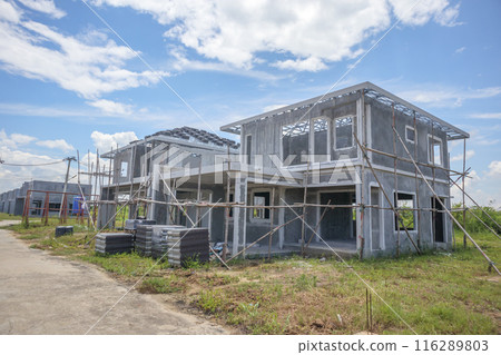 construction residential new house with prefabrication system in progress at building site construction residential new house with prefabrication system in progress at building site 116289803