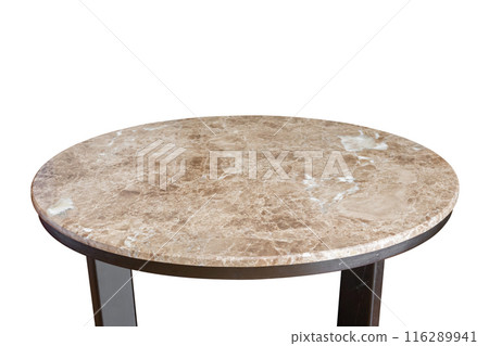 Marble stone table top isolated on white background for product display 116289941