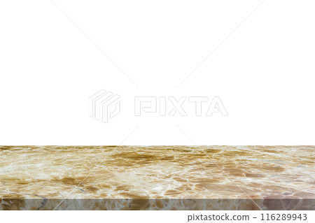 Brown marble stone table top isolated on white background for product display 116289943