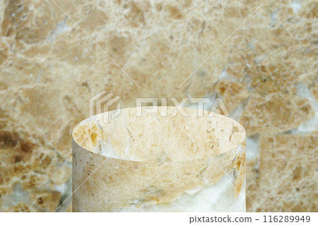 Brown marble podium mockup cylinder shape with marble background for product presentation 116289949