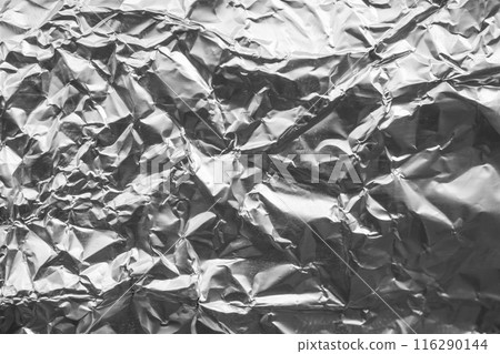 Shiny metal silver gray foil crumpled texture background 116290144
