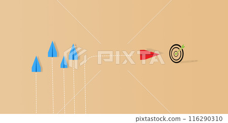 Red plane is heading to target, Business creativity new idea discovery innovation technology, New year idea concept. Red plane is heading to target, Business creativity new idea discovery innovation technology, New year idea concept. 116290310