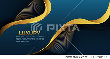 Abstract gold lines curve wavy luxury style on blue design modern background vector Abstract gold lines curve wavy luxury style on blue design modern background vector 116290414