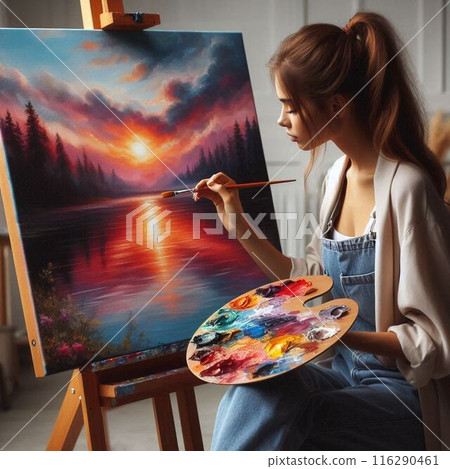 Woman painting an oil painting 116290461