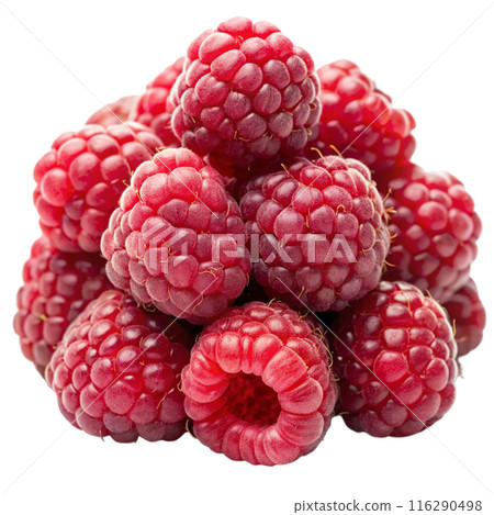 ripe raspberries isolated on white background 116290498