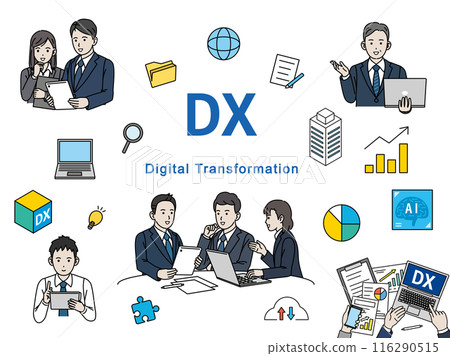 促進和從事 DX 工作的商務人士插圖集 促進和從事 DX 工作的商務人士插圖集 116290515