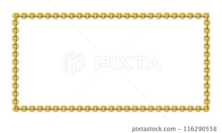 Vintage rectangular frame, gold chain, isolated. Empty copy space for paintings, mirrors or photo. Vintage simple frame. Beautiful golden style decorative border, jewel deco elegant art object. Png 116290558