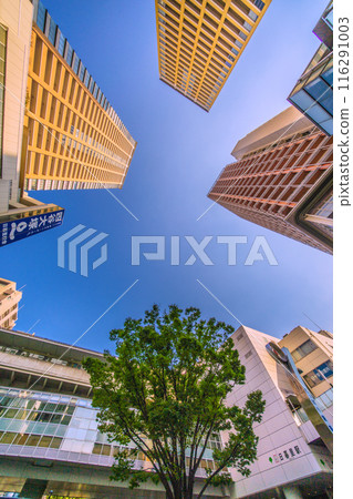 Tokyo cityscape in July. View of Nippori Station and the tower apartment complex in front of the station (5th) 116291003