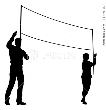 Banner Silhouette Protestors at March Rally Strike 116291028