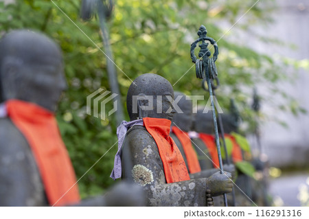 Jizo statues lined up along the approach to Tsubosaka Temple 116291316