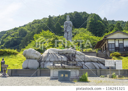 鮮綠的坪坂寺天慈渡洗大觀音石像和大涅槃石像 116291321
