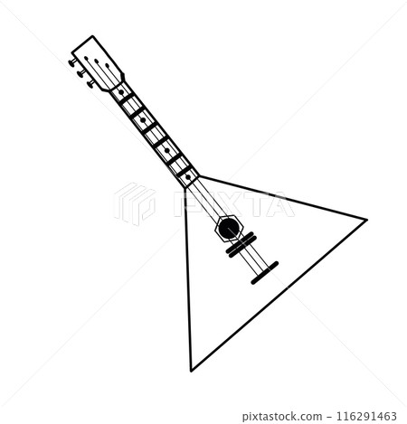 Russian folk instrument, balalaika. Musical instrument, balalaika, hand-drawn in vector in black on a white background. Suitable for printing on fabric, paper, posters, invitations. Russian folk instrument, balalaika. Musical instrument, balalaika, hand-drawn in vector in black on a white background. Suitable for printing on fabric, paper, posters, invitations. 116291463
