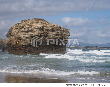 Big rock in European Foz city in Galicia province at Lugo in Spain 116291770