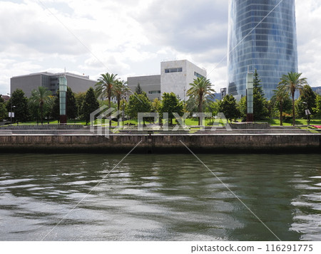 Nervion river and modern tower in European Bilbao city in Spain Nervion river and modern tower in European Bilbao city in Spain 116291775