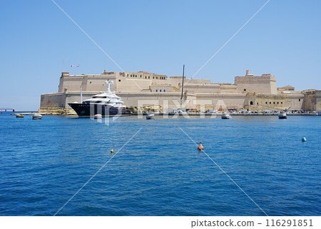 Luxury pier at fort St Angelo in Birgu city in Malta 116291851