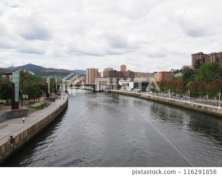 Nervion river and promenade in European Bilbao city in Spain 116291856