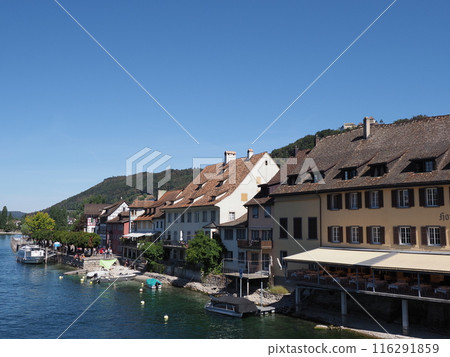 Waterfront in European STEIN am RHEIN town at canton Schaffhausen in Switzerland 116291859
