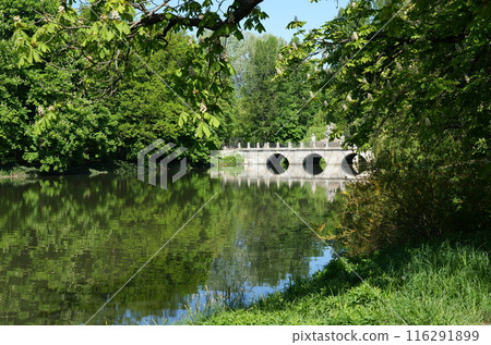 Stony bridge at baths park in European Warsaw city in Poland Stony bridge at baths park in European Warsaw city in Poland 116291899