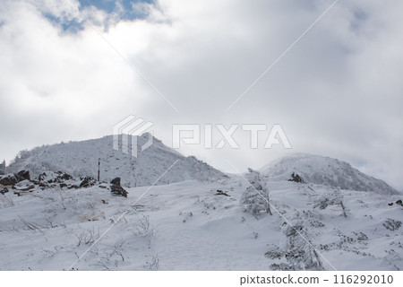 Snow scenery on the Shibunoyu route (Higashi Tengu to Nakayama Pass) of Mount Higashi Tengu in the harsh winter in Chino City, Nagano Prefecture Snow scenery on the Shibunoyu route (Higashi Tengu to Nakayama Pass) of Mount Higashi Tengu in the harsh winter in Chino City, Nagano Prefecture 116292010