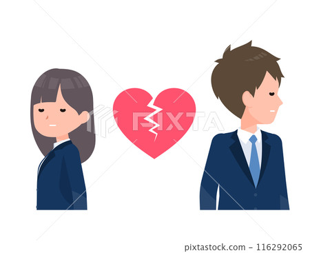 A male and female student wearing navy blue blazers. They had broken up. 116292065