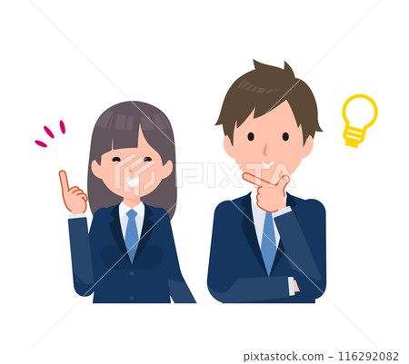 Male and female students wearing navy blue blazers. Idea, conviction, inspiration, 116292082