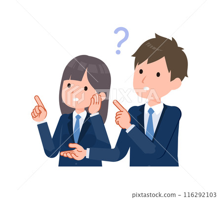 Male and female students wearing navy blue blazers. A scene of doubts and anxieties. Oblique. 116292103