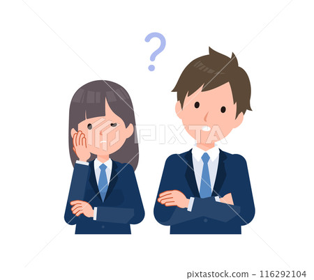 Male and female students wearing navy blue blazers. Worries, doubts, anxieties. Male and female students wearing navy blue blazers. Worries, doubts, anxieties. 116292104