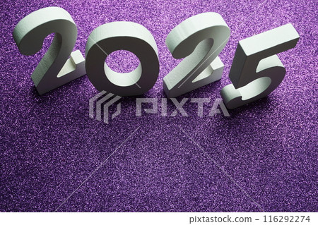 2025 Happy New Year with space copy on purple glitter background 2025 Happy New Year with space copy on purple glitter background 116292274