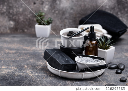 Set of black charcoal detox cosmetics 116292385