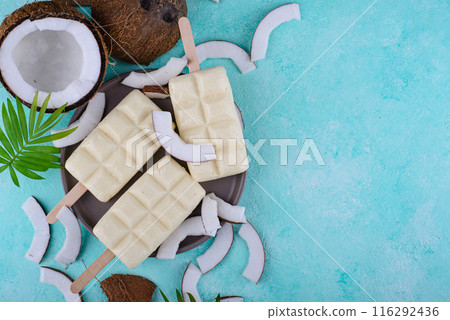 Healthy coconut ice cream popsicles 116292436
