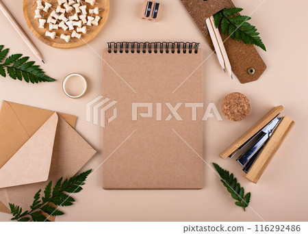 Eco wooden craft stationery. Sustainable life concept Eco wooden craft stationery. Sustainable life concept 116292486