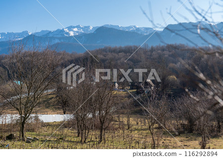Old high mountain village in Russia. Old high mountain village in Russia. 116292894