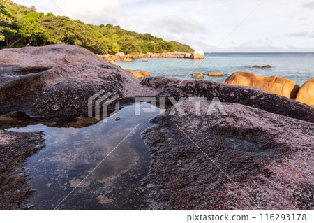 Anse Lazio beach view on a sunny day. Coastal landscape of Praslin island Anse Lazio beach view on a sunny day. Coastal landscape of Praslin island 116293178