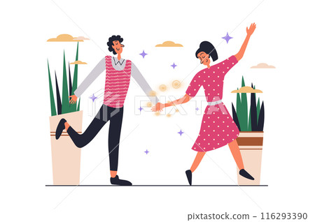 Channeling web concept with people scene in flat design. Man and woman touching with their palms, feeling emotional connection and mental together. Vector illustration with character situation for web Channeling web concept with people scene in flat design. Man and woman touching with their palms, feeling emotional connection and mental together. Vector illustration with character situation for web 116293390