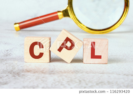 CPL Cost Per Lead acronym, business concept CPL word assembled from wooden cubes with a magnifying glass in the background without focus CPL Cost Per Lead acronym, business concept CPL word assembled from wooden cubes with a magnifying glass in the background without focus 116293420