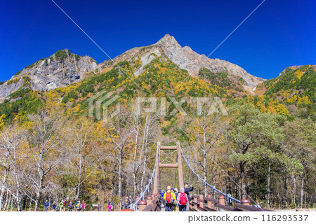 《Autumn in Kamikochi》Mt. Myojin as seen from Myojin Bridge 116293537