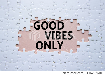 Good Vibes only symbol. Concept words Good Vibes only on white puzzle. Beautiful pink background. Business and Good Vibes only concept. Copy space. Good Vibes only symbol. Concept words Good Vibes only on white puzzle. Beautiful pink background. Business and Good Vibes only concept. Copy space. 116293601