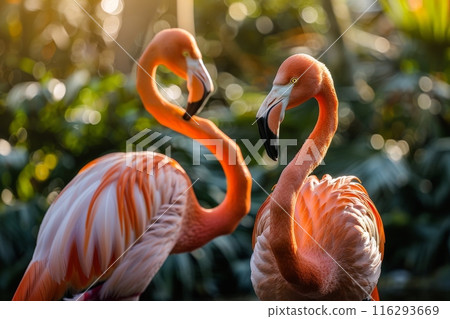 Two Flamingos in Vibrant Tropical Habitat Two Flamingos in Vibrant Tropical Habitat 116293669