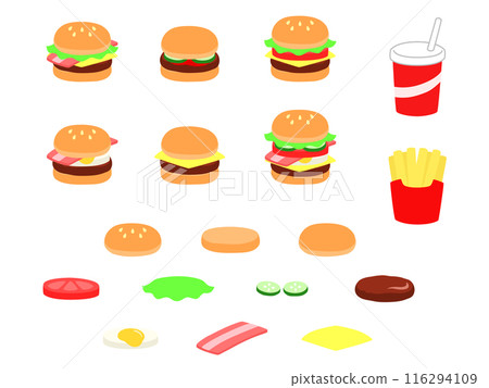 Hamburger menu and ingredients illustration set 116294109