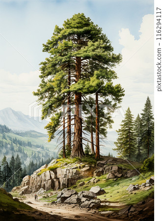 Giant sequoia, big mahogany, symbol of USA - AI generated image 116294117